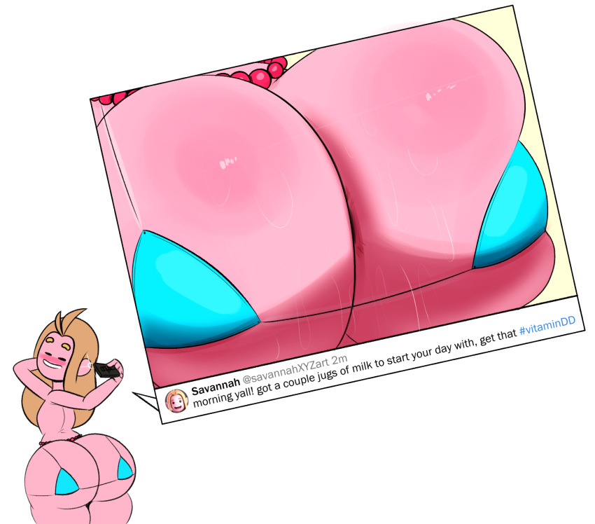 big_ass big_butt bikini blonde_eyebrows blonde_hair blue_bikini blush eyebrow female grin huge_ass huge_butt light-skinned_female light_skinned_female ota_(artist) pearl_necklace rear_view savannahxyz selfie sweaty_ass sweaty_butt thick_eyebrows transparent_background tweet youtube youtuber