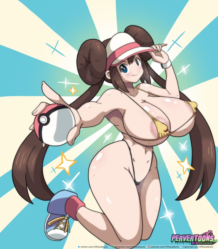 1girls absurd_res big_breasts bikini breasts female female_only hi_res huge_breasts large_breasts light-skinned_female light_skin looking_at_viewer pokeball pokemon pokemon_bw2 riffsandskulls rosa_(pokemon) shoes sneakers solo solo_female wide_hips