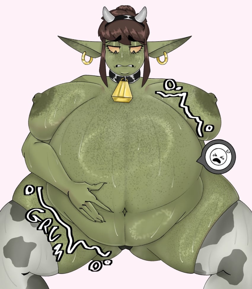 1girls areolae big_areola big_belly big_breasts breasts brown_eyes cow_girl cow_horns cow_print cow_print_legwear cowbell curvaceous curvy curvy_figure earrings female female_only female_pred front_view goblin goblin_female goblitch huge_breasts legwear long_hair mostly_nude neckwear solo solo_female stockings tagme thick_thighs unwilling_prey voluptuous voluptuous_female vore vore_belly wide_hips willing_pred