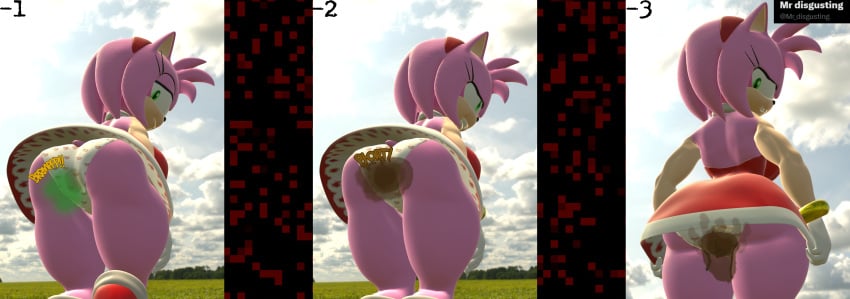 3d absurd_res accident amy_rose ass big_butt bottomwear clothed clothing dress eulipotyphlan fart fart_cloud fart_fetish feces female hedgehog hi_res mammal miniskirt mr_disgusting panties scat sega shart skirt soiling solo sonic_(series) sonic_the_hedgehog_(series) stain stained_clothing stained_underwear thick_thighs underwear upskirt white_clothing white_panties white_underwear wide_hips