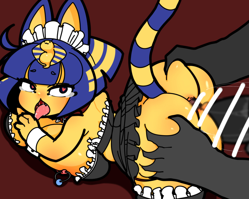 animal_crossing ankha ankha_(animal_crossing) anthro anus ass big_breasts big_butt black_eyes blue_hair blush bob_cut bodily_fluids breasts butt_grab censor_bar censored censored_anus cleavage clothed clothing collar digital_media_(artwork) domestic_cat fangs felid feline felis female genitals hair hand_on_butt heart-shaped_pupils hi_res mammal markings nintendo nipple_piercing nipples no_underwear penis piercing pink_nipples rakuda0330 saliva sex short_hair slightly_chubby striped_markings striped_tail stripes tail tail_markings tears teeth thick_thighs uraeus vaginal_penetration yellow_inner_ear