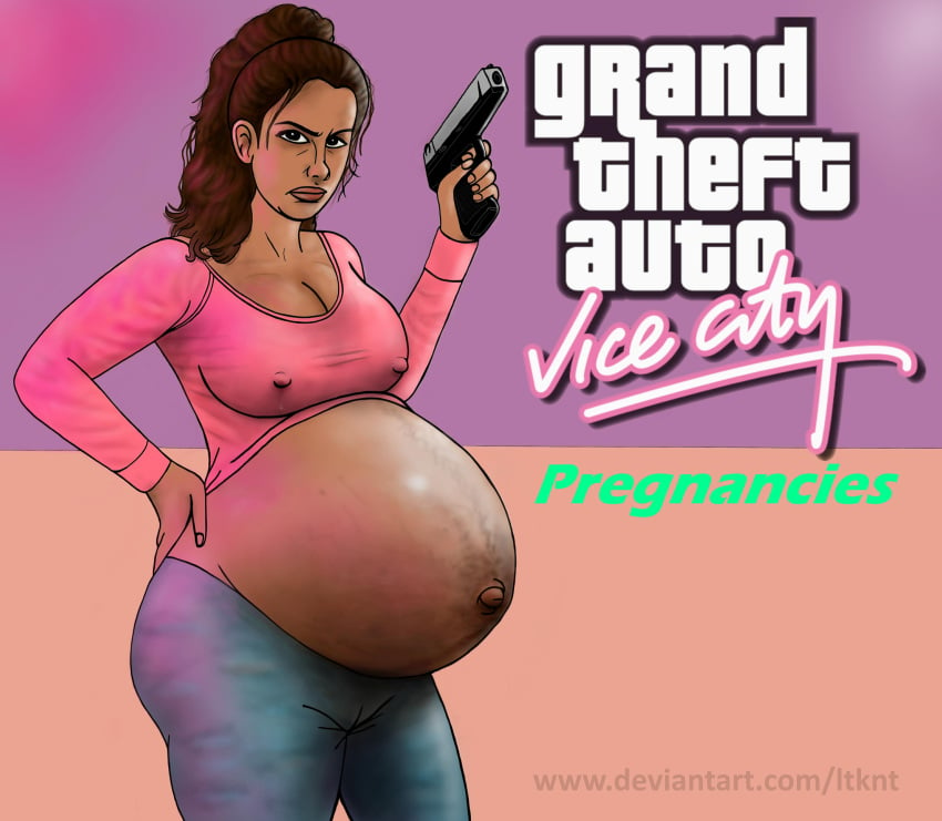 1girls belly big_belly breasts dark-skinned_female dark_skin erect_nipples female grand_theft_auto grand_theft_auto:_vice_city grand_theft_auto_vi latina ltknt lucia_(gta) nipple_bulge outie_navel pregnant stretchmarks