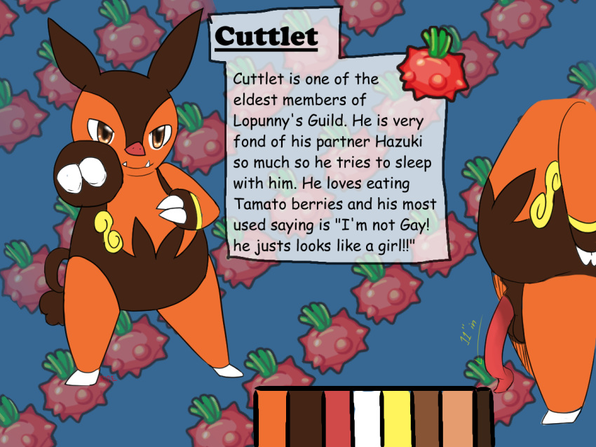 2016 balls brown_eyes claws cuttlet_(raveneevee) erection hi_res looking_at_viewer male male_only mammal model_sheet nintendo penis pig pignite pokemon porcine raveneevee simple_background smile solo standing text video_games