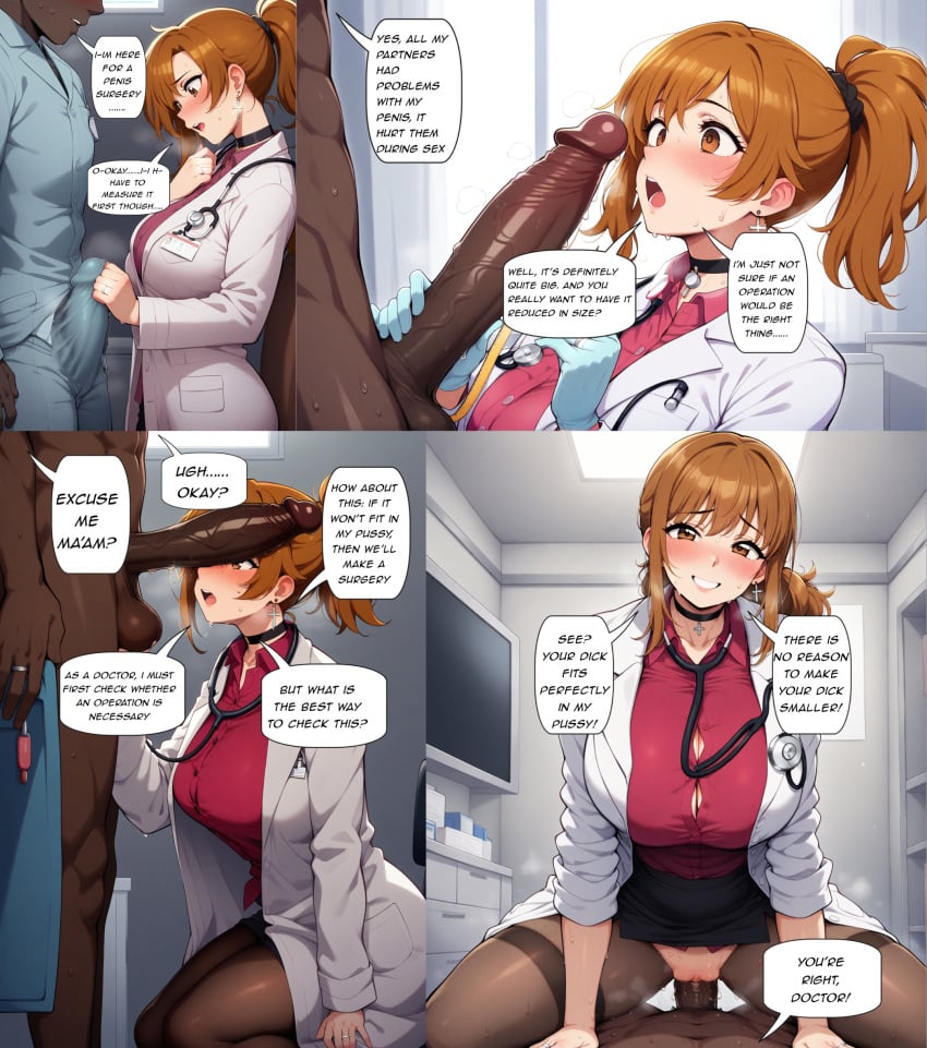 1boy 1girls 2025 2d 4koma ai_generated big_ass big_breasts big_penis black_choker brown_eyes brown_hair buttoned_shirt clenched_teeth confederate-chan cowgirl_position cowgirl_position cross_earrings dark-skinned_male dark_skin dialogue doctor doctors_office english_text hand_on_crotch hand_on_penis hospital huff huffing indoor indoor_sex indoors indoors_sex interracial interracial_sex kneeling kneeling_female laying_down light-skinned_female light_skin long_hair looking_at_penis looking_at_viewer measuring measuring_penis movement_lines nervous nervous_expression nervous_face nervous_female nervous_smile nervous_sweat one_eye_covered open_mouth original original_character penis_in_pussy penis_in_vagina pink_shirt raceplay racism racist racist_woman raised_eyebrows smile soldatnr444 speech_bubble stethoscope stockings surgical_gloves surprised surprised_expression surprised_face sweat sweating text thick_thighs tied_hair vagina vaginal_penetration vaginal_penetration vaginal_sex veiny_penis wedding_ring white_coat