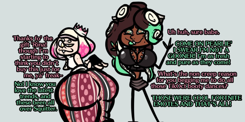 ass bubble_butt flare_pants looking_at_ass marina_(splatoon) pearl_(splatoon) smirking splatoon