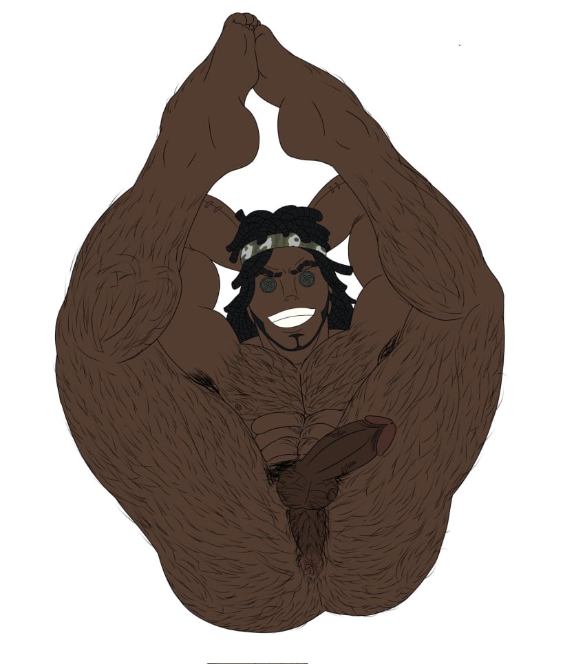 1boy bara brown_skin button_eyes gay hagith hairy hairy_body hairy_male identity_v male male_only open_anus solo spread_ass spread_legs very_dark_skin william_ellis_(identity_v) yaoi