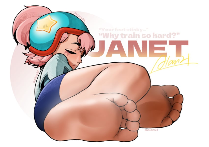 absurd_res alan21 barefoot brawl_stars feet female_focus females_only foot_fetish foot_focus foot_play foot_worship footsie hi_res janet_(brawl_stars) smelly smelly_feet smiling soles sweaty_feet toes violet_hair