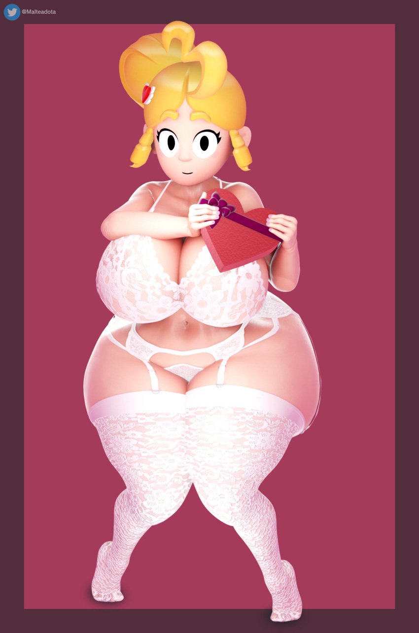 1girls 3d alternate_version_available arms_up big_ass big_breasts black_eyes blonde_hair bra brawl_stars breasts child_bearing_hips chocolate_box curly_hair curvaceous curvy curvy_figure hair_bun hair_flaps hair_pin heart huge_breasts lace lace-trimmed_bra lace-trimmed_panties lace-trimmed_thighhighs lace_trim large_breasts light-skinned_female light_skin lingerie looking_at_viewer malteadota massive_breasts navel piper_(brawl_stars) red_background see-through see-through_bra see-through_clothing see-through_legwear see-through_thighhighs simple_background skimpy skindentation smile solo solo_female standing stockings straps supercell tagme thighhighs valentine's_day venus_body voluptuous white_lingerie wide_hips