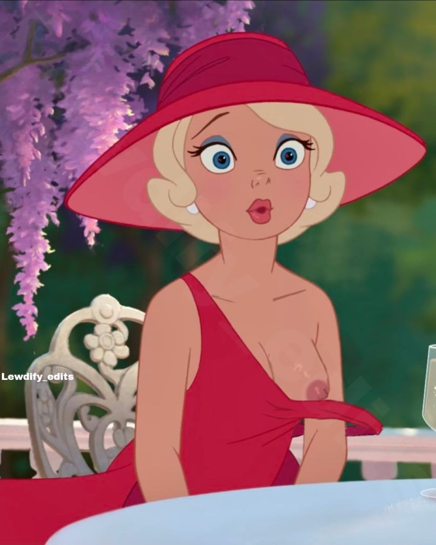 blonde_hair blonde_pubic_hair charlotte_la_bouff disney dress female nip_slip nipple_slip nipples nude_edit nude_filter pink_nipples princess screen_capture screencap screenshot screenshot_edit the_princess_and_the_frog wardrobe_malfunction