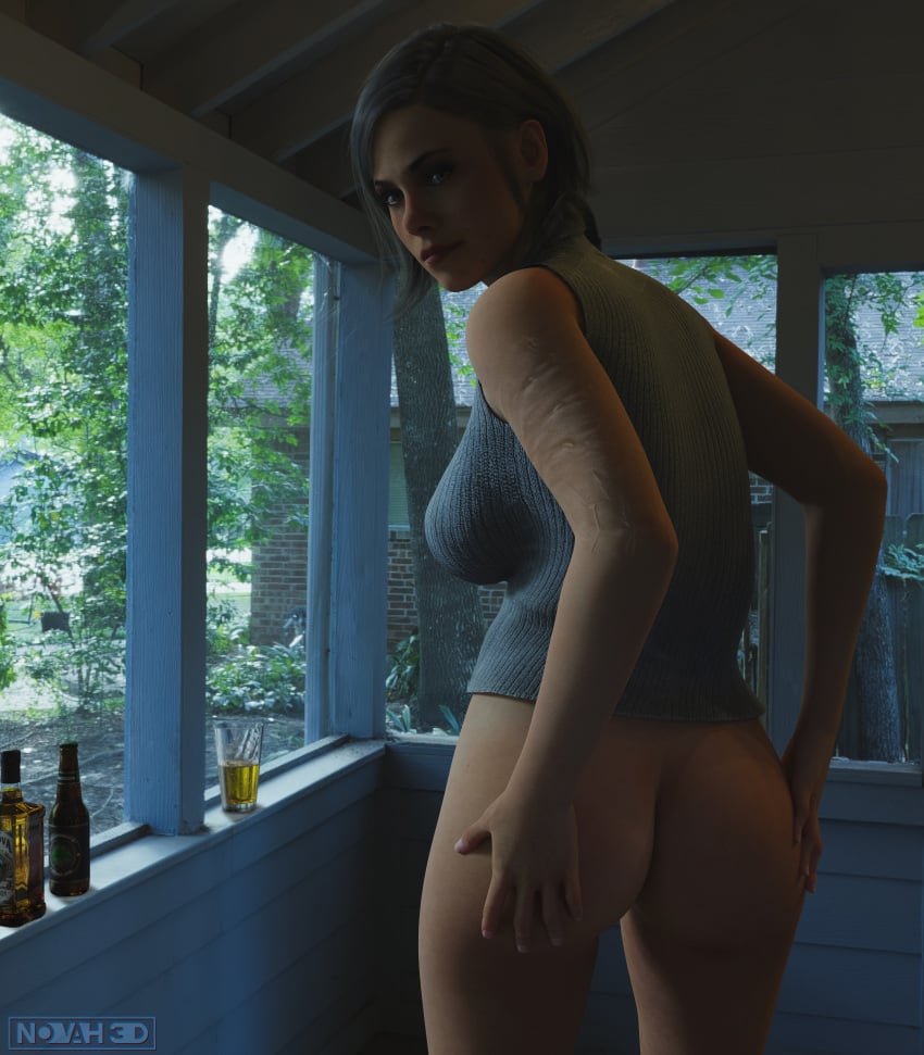 1girls 3d 3d_(artwork) 3d_render alcohol ass ass_focus ass_grab beer call_of_duty call_of_duty_black_ops_cold_war helen_park_(cod) looking_at_viewer novah3d porch self_upload sideboob solo solo_female tagme turtleneck