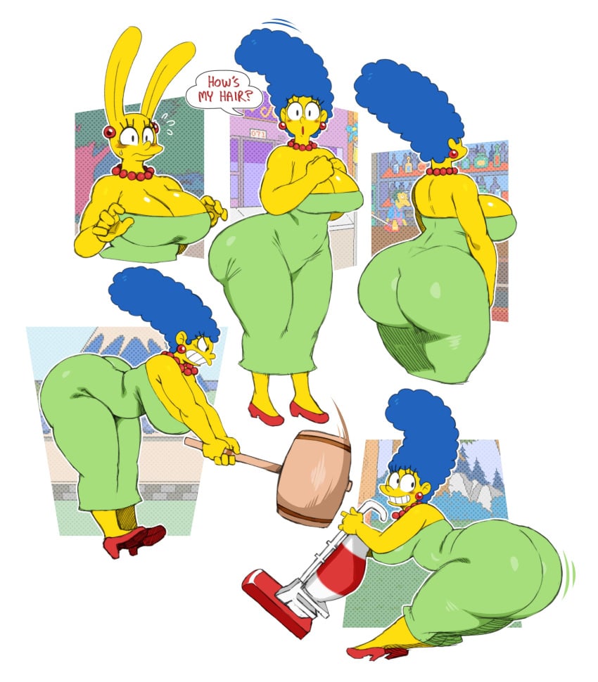 1girls angry beehive_hairdo big_ass big_breasts blue_hair bunny_ears curvy different_angle dress green_dress hammer heels housewife huge_ass huge_breasts large_ass large_breasts looking_at_viewer looking_away marge_simpson milf mother simple_background smile smiling sssonic2 surprised talking_to_viewer the_simpsons thick thick_thighs vacuum_cleaner various_positions voluptuous yellow_skin