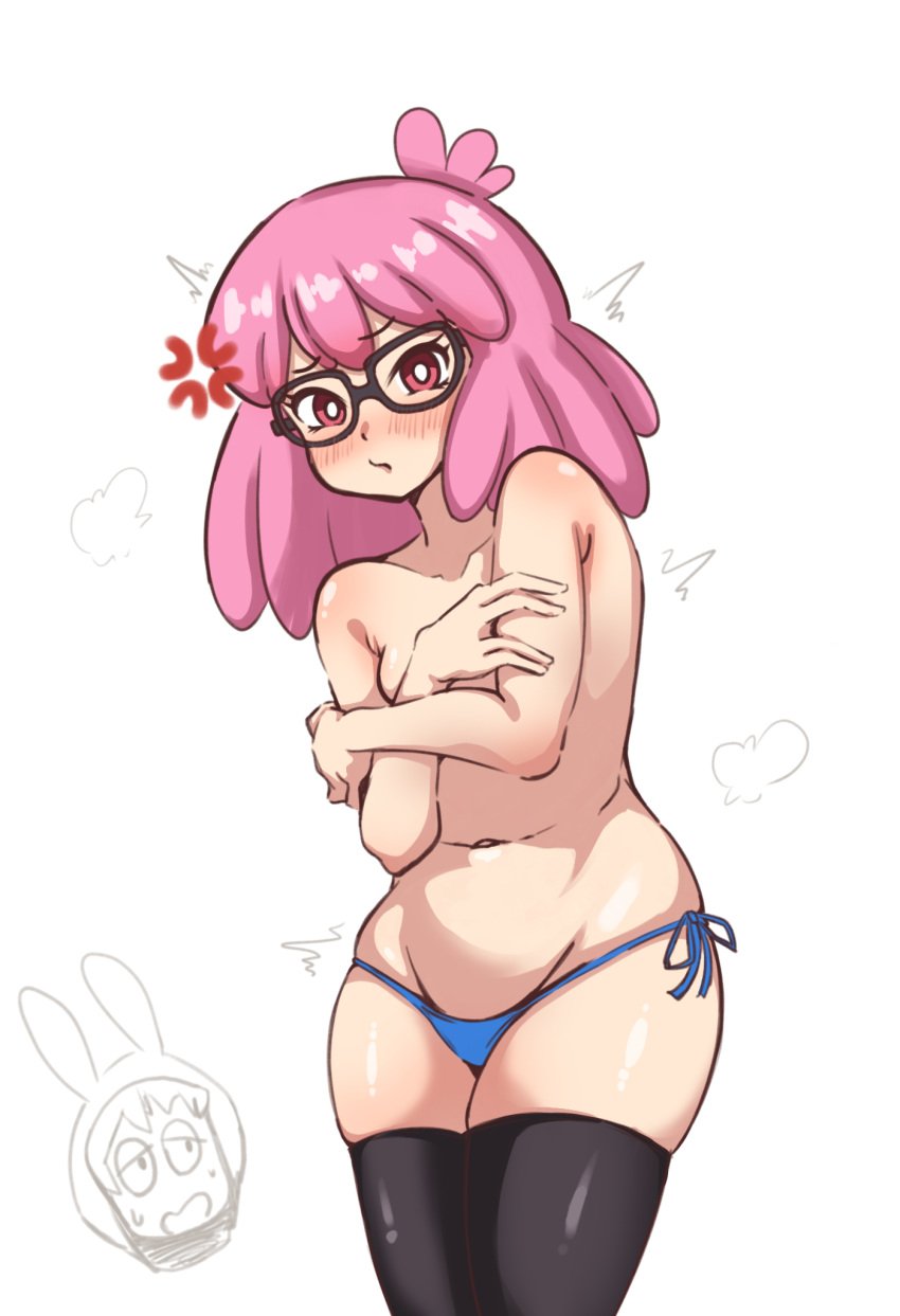 1girls bare_shoulders belly blush boku_no_hero_academia covering_breasts cowboy_shot curvy_hips cute embarrassed female female_only haneyama_kazuho hips my_hero_academia navel pale-skinned_female pale_skin partially_clothed perfect_body pink_eyes pink_hair plump pop_step short_hair shy skindentation small_breasts solo teenage_girl teenager thick_thighs thighhighs topless tummy vigilante:_my_hero_academia_illegals young young_female