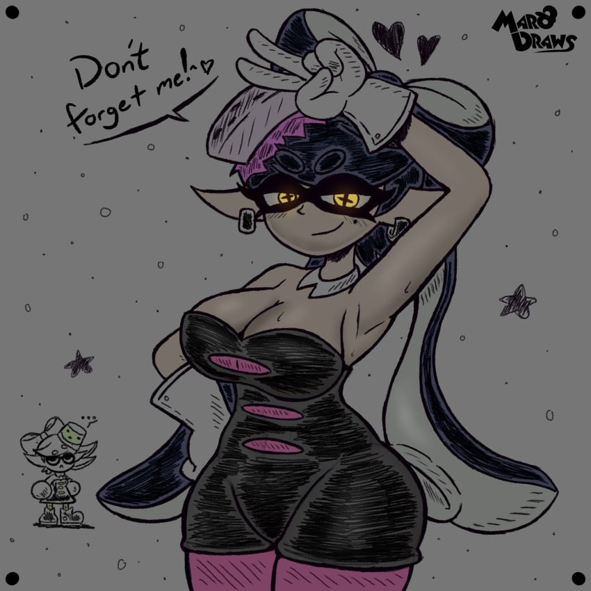 arm_up armpit_crease armpit_fetish armpit_peek armpit_pose armpit_sex_invitation armpits big_breasts black_hair busty callie_(splatoon) cleavage dress huge_breasts large_breasts marie_(splatoon) marodraws nintendo presenting_armpit presenting_armpits splatoon sweat sweatdrop sweating sweaty tagme thick_thighs thin_waist wide_hips