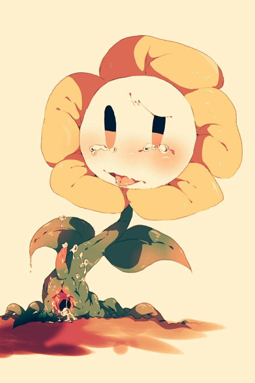 anus blush cum cum_in_ass cum_inside drooling flora_fauna flower flowey_the_flower gaping gaping_anus male messy opi penis plant saliva solo tapering_penis tears tongue tongue_out undertale video_games