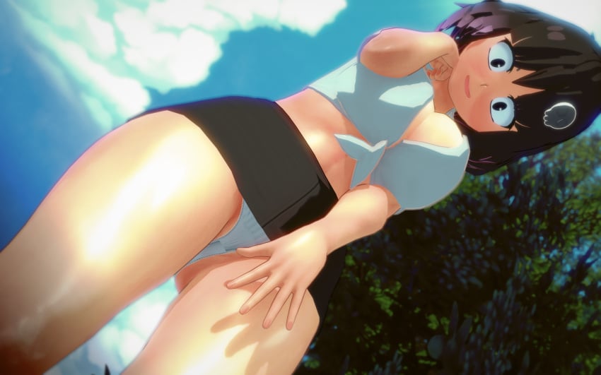 3d 3d_(artwork) ass big_ass big_breasts black_eyes black_hair black_skirt blush blushing_at_viewer breasts from_below hilda_(series) huge_ass huge_breasts kaisa_(hilda) koikatsu large_ass large_breasts looking_at_viewer navel open_mouth pale-skinned_female pale_skin panties papaoso purple_hair short_hair skirt smile smiling smiling_at_partner standing thick thick_ass thick_body thick_breasts thick_butt thick_hips thick_legs thick_thighs thighs topwear two_tone_hair underwear voluptuous voluptuous_female white_panties white_topwear white_underwear wide_hips