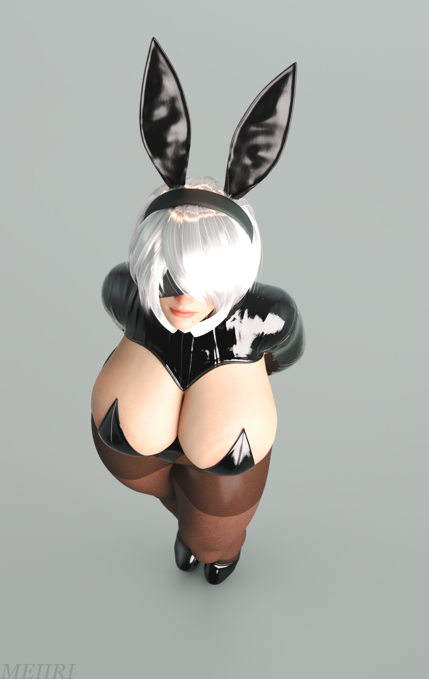 1girls 3d big_breasts blindfold breasts bunny_ears bunnysuit female female_focus female_only hairband high-angle_view huge_breasts jgrfgts light-skinned_female light_skin looking_at_viewer looking_up meiirii nier nier:_automata short_hair solo white_hair yorha_2b