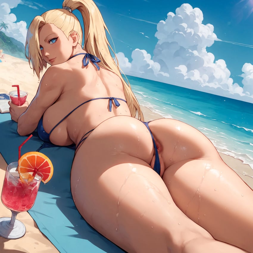 1girls ai_generated alex-schura anus anus_peek ass ass_focus bare_legs bare_midriff bare_shoulders beach beach_towel big_ass big_breasts bikini bikini_bottom bikini_top blonde_hair blue_eyes book boruto:_naruto_next_generations breasts busty cleavage commentary curvaceous curvy curvy_body curvy_female curvy_figure drink earrings english_text feet_out_of_frame female female_only from_behind glass hair_down hair_over_one_eye huge_ass huge_breasts ino_yamanaka light-skinned_female light_blue_eyes light_skin lipstick long_hair lying_on_stomach makeup milf nai_diffusion naruto naruto:_the_last naruto_(series) naruto_shippuden ocean oppai patreon_username pose posing posing_for_the_viewer reclining sand seaside shiny shiny_hair shiny_skin smile smooth_skin solo stable_diffusion swimsuit towel underboob very_long_hair voluptuous water wide_hips