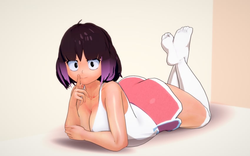 3d 3d_(artwork) ass big_ass big_breasts black_eyes black_hair breasts from_front_position hilda_(series) huge_ass huge_breasts kaisa_(hilda) koikatsu large_ass large_breasts looking_at_viewer lying lying_on_stomach on_stomach pale-skinned_female pale_skin papaoso pink_short_shorts pink_shorts purple_hair short_hair short_shorts shorts socks thick thick_ass thick_body thick_breasts thick_butt thick_hips thick_legs thick_thighs thigh_highs thighhighs thighs topwear two_tone_hair voluptuous voluptuous_female white_socks white_topwear wide_hips