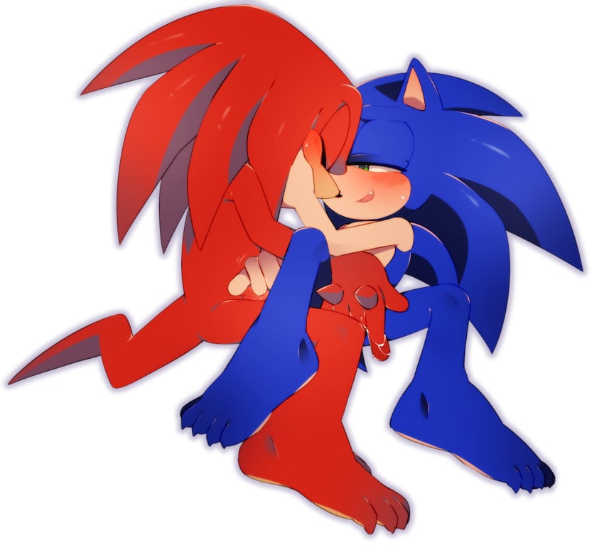 5_toes 7mii anthro bedroom_eyes blush claws closed_eyes couple cum cuntboy cuntboy/male cute_fang finger_fuck handjob hedgehog intersex interspecies knuckles_the_echidna male_only monotreme penis sonic_(series) sonic_the_hedgehog sonknux spikes spread_legs white_background