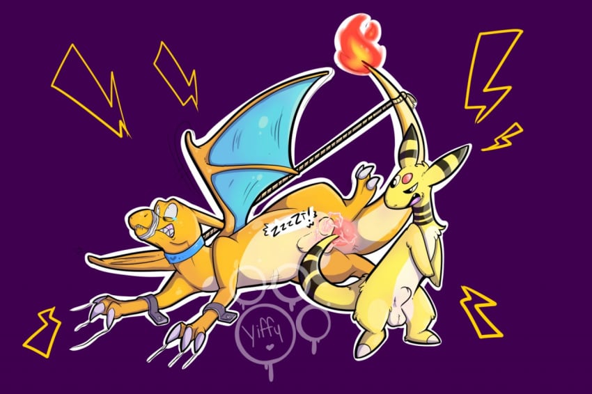 2boys ampharos animal_genitalia ballbusting bound charizard claw_marks claws clenched_teeth cock_and_ball_torture collar electric electricity electrocution feral fire flaming_tail forced furry gay heart interspecies lightning_bolt male male_only mammal membranous_wings nintendo ouch pain pokemon pokemon_(species) pokemon_gsc purple_background restrained rope rope_bondage scalie semi-anthro sheath simple_background tears teeth testicles text video_games wings yiffy1234