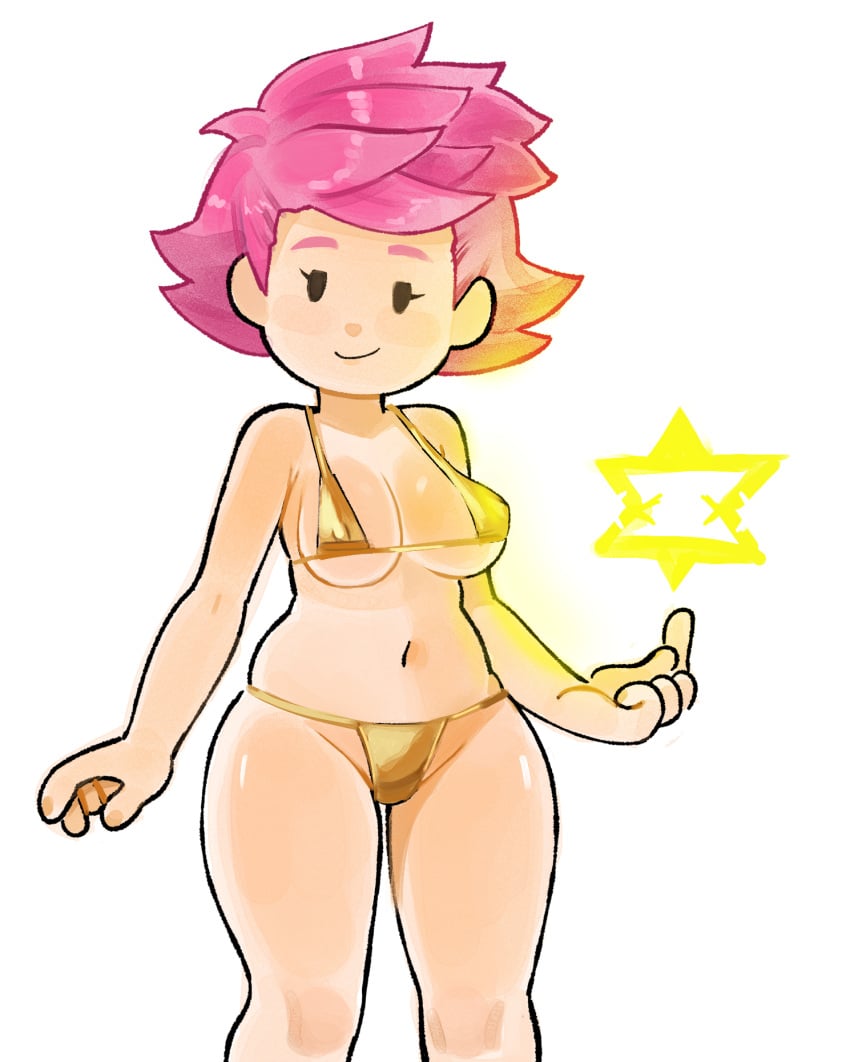 1girls bikini breasts female gold_bikini kumatora medium_breasts mother_(series) mother_3 pink_hair solo solo_female thick_thighs thighs unknown_artist