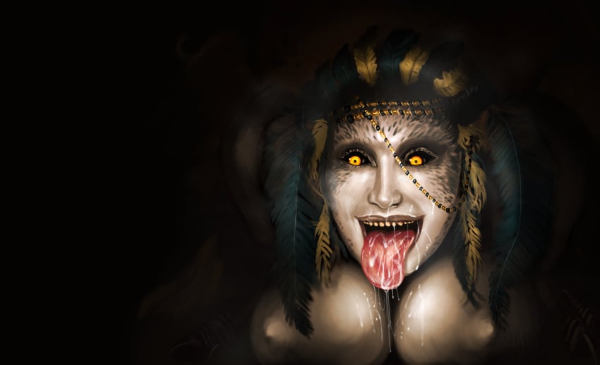 2d 2d_(artwork) capcom covered_in_cum dragon's_dogma dragon's_dogma_2 greek_mythology monster_girl mouth_shot mythological_creature mythological_sphinx open_mouth size_difference sphinx sphinx_(dragon's_dogma) tongue_out