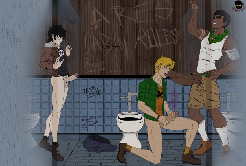 3boys african_male bandaged_arm bathroom big_penis brazilian brazilian_flag brown_skin cuckold dark-skinned_male gay gayskeletonart glory_hole graffiti heroes_of_olympus imminent_oral latino latino_male male_only masturbation netorare nico_di_angelo ntr oral pants_removed paolo_montes percy_jackson_and_the_olympians skinny small_penis tagme transparent trials_of_apollo very_dark_skin will_solace yaoi