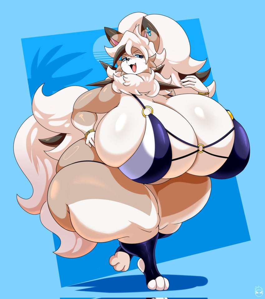 big_breasts breasts cleavage female furry garnet_(thicccomplex) huge_breasts kirbot12 lycanroc pokemon_(species) tagme thick_thighs wide_hips