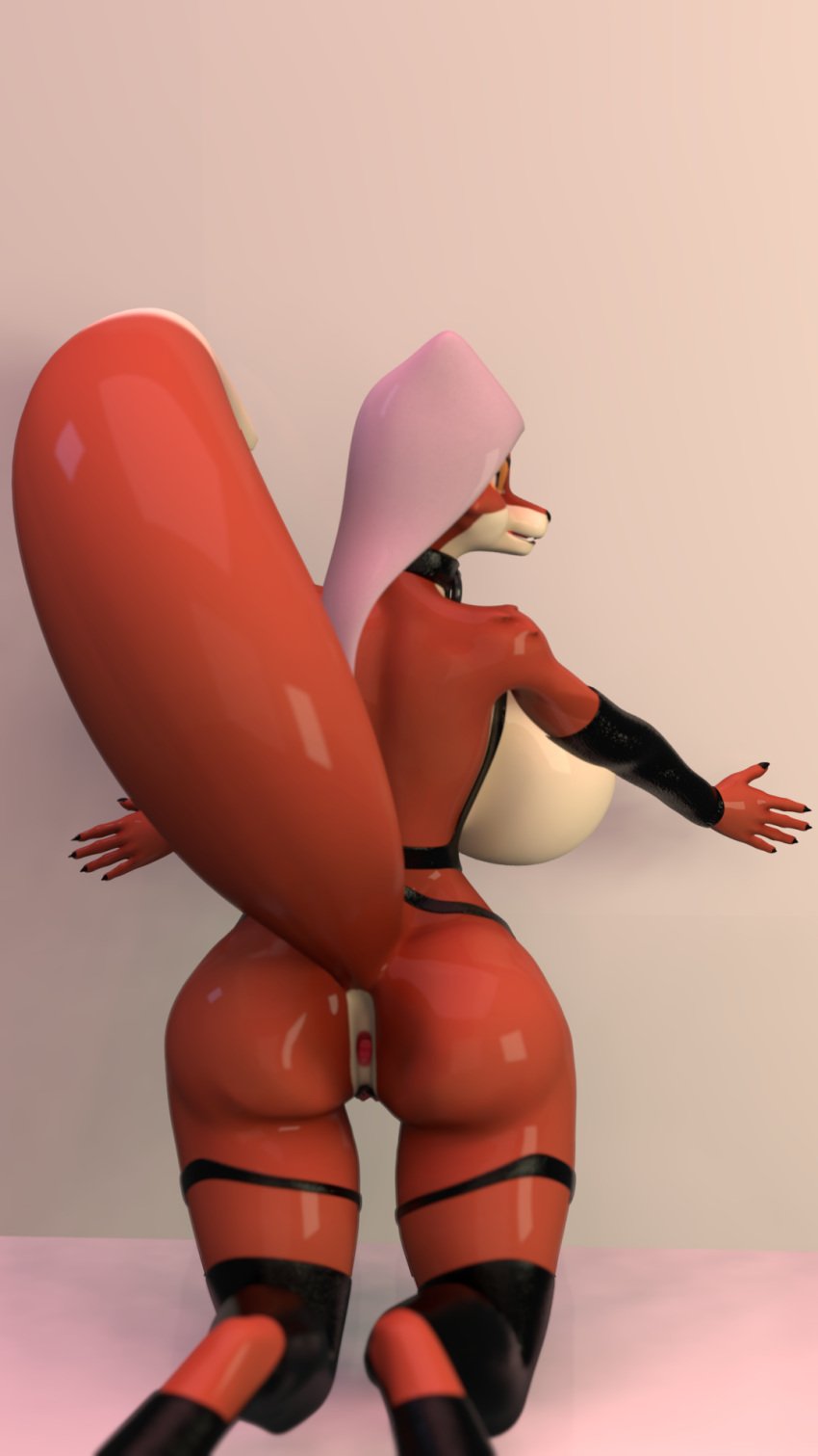 3d 3d_model anthro anus ass big_breasts blender blender_eevee breasts disney feet female fox girl_only girly headwear headwear_only kusk759 looking_back maid_marian rear_view robin_hood_(disney) solo tail