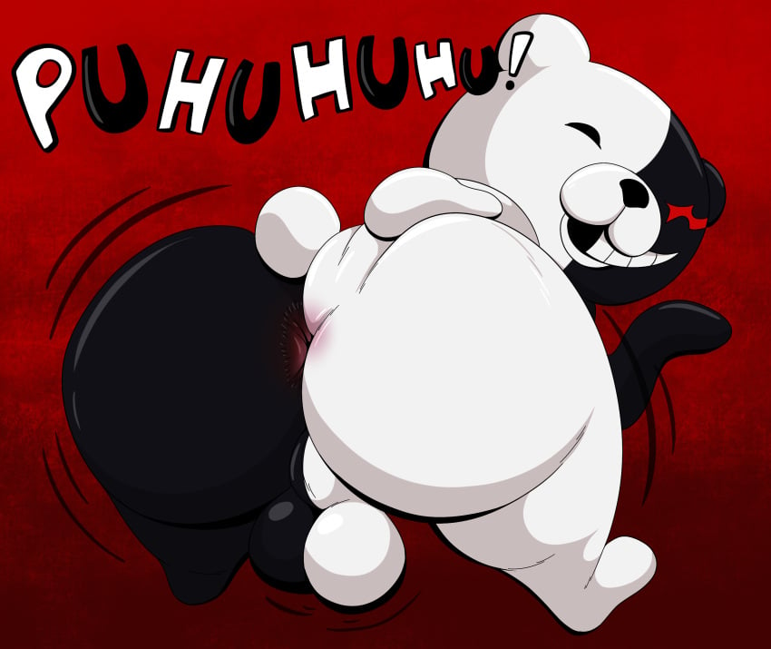 absurd_res anthro anus ass balls bear big_butt butt_grab danganronpa genitals hand_on_butt hi_res looking_at_viewer male mammal monokuma perineum presenting presenting_hindquarters solo spread_butt spreading tepigfan101 text