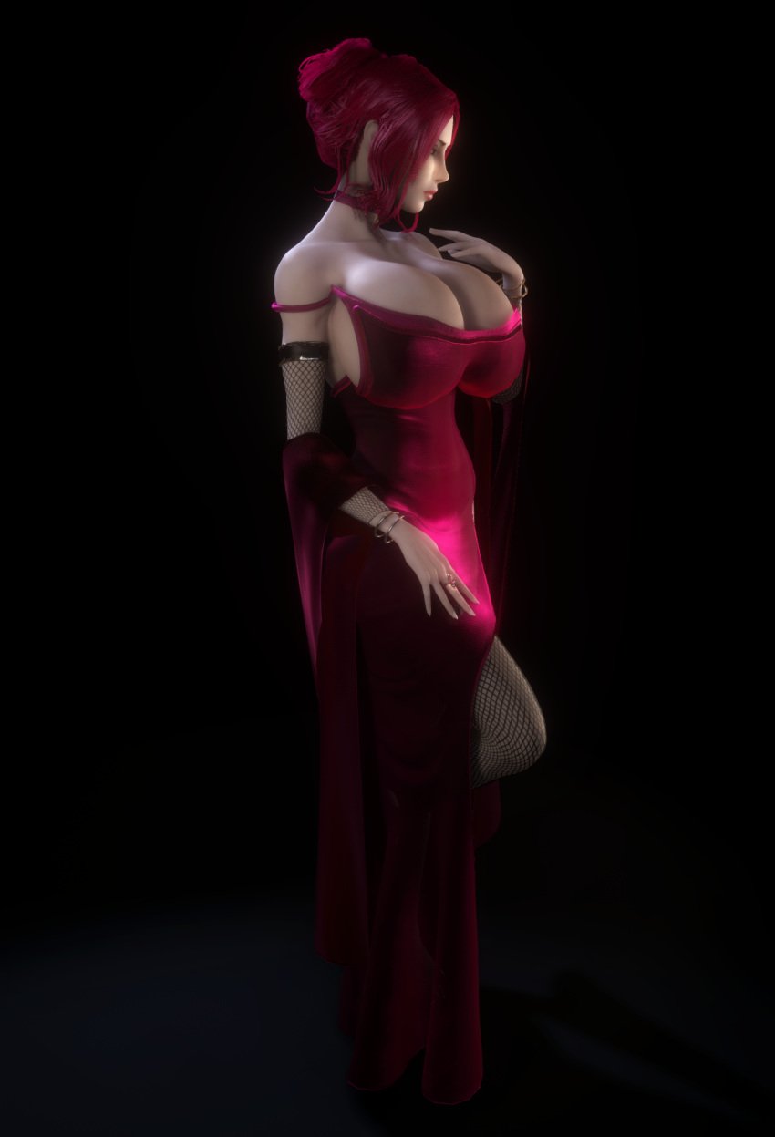 1girls 3d 3d_(artwork) alternate_breast_size bracelet bracelets choker cleavage clothed clothed_female dark_fantasy dress gigantic_breasts goth goth_girl gothic huge_breasts long_dress red_choker red_dress red_hair shiny_dress top_heavy top_heavy_breasts vaako vampire vampire_girl vampire_the_masquerade_bloodlines velvet_velour