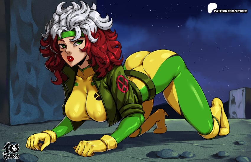 1girls 2024 anna_marie bodysuit brown_hair brunette_hair clothed clothed_female clothing curvaceous dat_ass female female_only green_clothing green_eyes hourglass_figure human human_only kyoffie light-skinned_female light_skin marvel marvel_comics on_all_fours rogue_(x-men) solo southern southern_belle superhero superheroine tagme white_hair white_streak x-men x-men_97 yellow_clothing