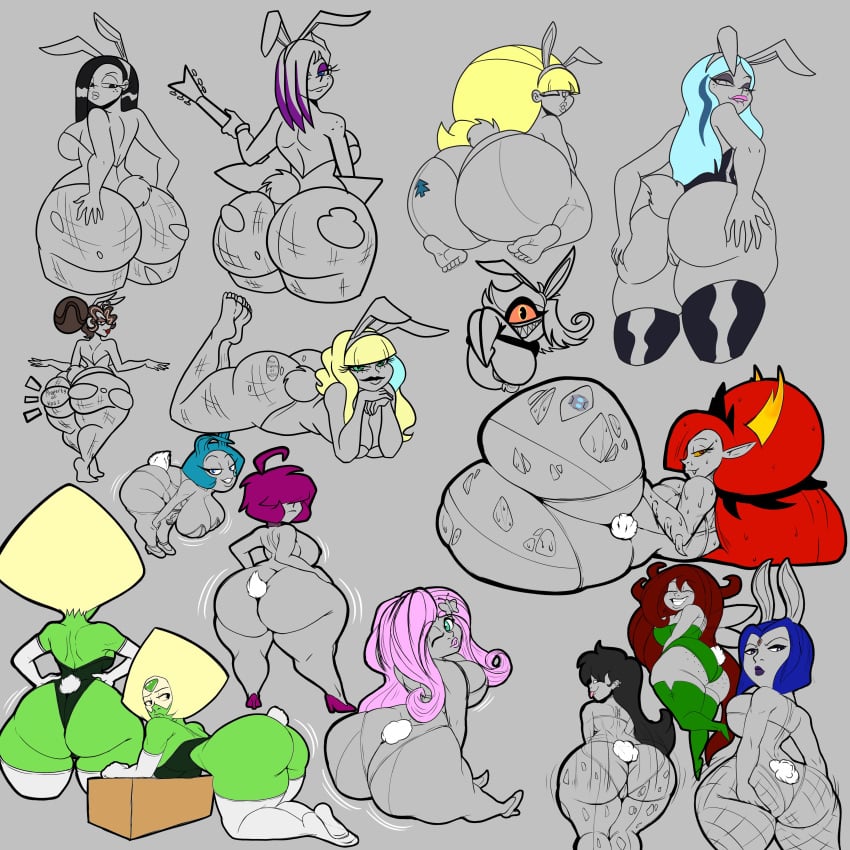 15girls 2d 2d_(artwork) amphibia andrea_davenport ass ass_focus betilla_(rayman) black_hair blonde_hair blue_hair breasts brown_hair bunny_ears bunny_tail bunnysuit cartoon_network chillguydraws crossover disney easter female fluttershy_(mlp) frostbiteboi gaz_membrane gem_(species) gravity_falls grey_background greyscale hasbro hekapoo horns huge_ass huge_breasts human humanized invader_zim jackie_lynn_thomas luna_loud marcy_wu morag_(the_loud_house) multicolored_hair multiple_girls my_little_pony netflix nickelodeon niffty_(hazbin_hotel) nymph_(rayman) one_eye pacifica_northwest pale_skin peridot_(steven_universe) pink_hair purple_hair rachel_roth raven raven_(dc) rayman rayman_(series) rear_view red_hair ronnie_anne_santiago sketch sketch_page star_vs_the_forces_of_evil steven_universe teen_titans the_loud_house the_loud_house_movie thicc_gaz torn_clothes torn_clothing torn_pantyhose twerking ubisoft