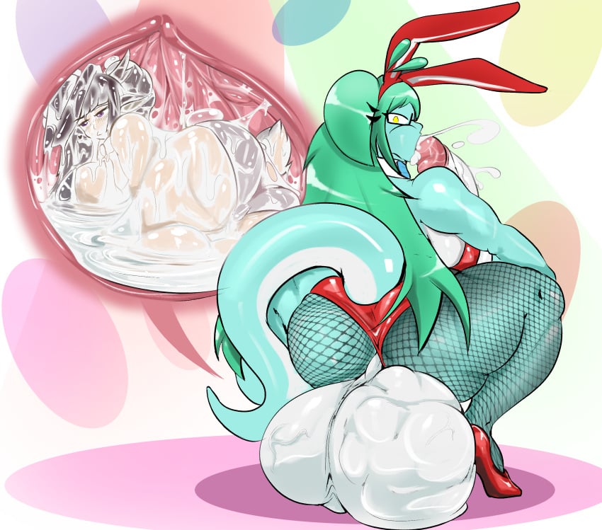 1futa 1girls 2024 absurd_res animal_humanoid anthro autofellatio balls bodily_fluids clothing cock_vore crouching cum cum_bath digital_media_(artwork) fairyfud fake_ears fake_rabbit_ears female footwear futa_on_female futanari genital_fluids genitals green_hair gynomorph gynomorph_pred hair hi_res high_heels humanoid humanoid_genitalia humanoid_penis inside_balls intersex intersex_pred long_hair masturbation mostly_nude oral oral_masturbation penile penile_masturbation penis rose_(fairyfud) scalie voluptuous_dickgirl voluptuous_futanari vore