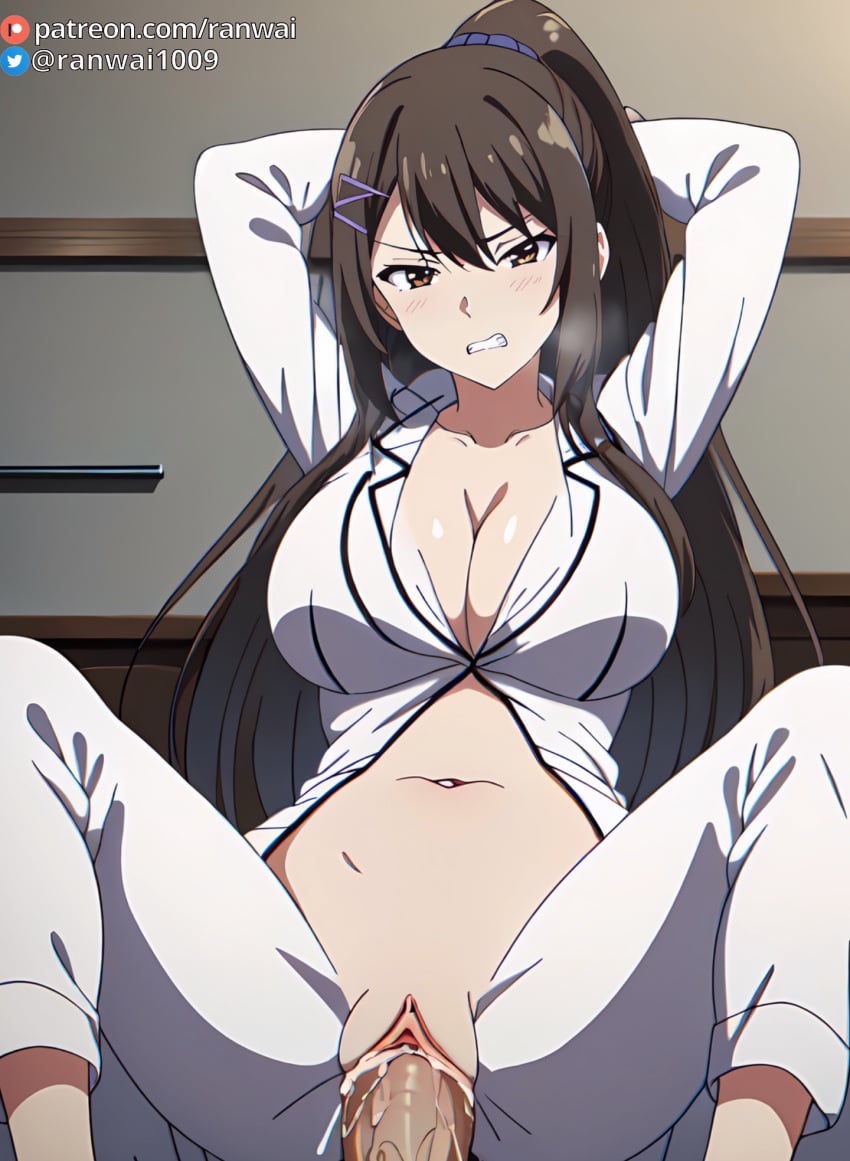 ai_generated anime bondage chabashira_sae classroom_of_the_elite cowgirl_position large_breasts pajamas ranwai sex stable_diffusion youkoso_jitsuryoku_shijou_shugi_no_kyoushitsu_e