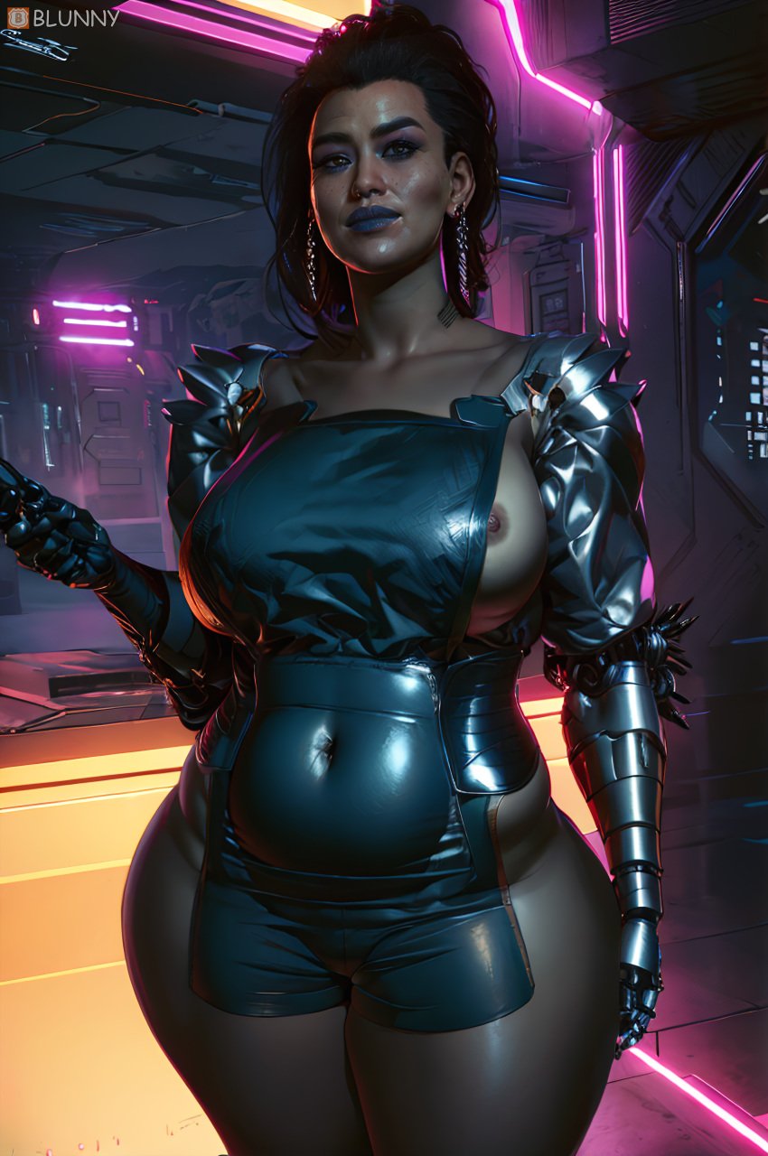 1female 1girls 3d ai_generated apron ass bbw big_ass big_breasts blunny breasts breasts_out cd_projekt_red chubby curvaceous curvy cyberpunk_2077 dress elizabeth_peralez female female_only huge_breasts large_hips long_hair looking_at_viewer milf pussy stable_diffusion thick_thighs video_games