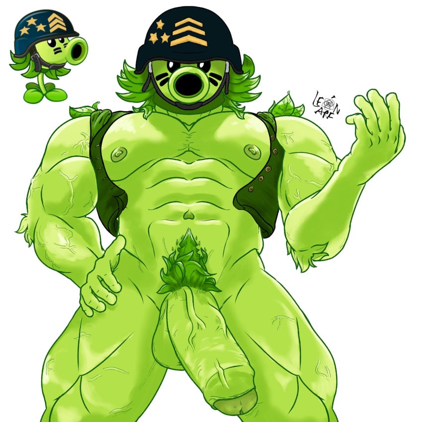 1boy anthro anthrofied balls ballsack bara bottomless bottomless_male erect_nipples erect_penis erection gatling_pea_(pvz) gay humanoid humanoid_penis looking_at_viewer male male_only mega_gatling_pea_(pvz) muscular muscular_anthro muscular_male nipples plantie plants_vs_zombies plants_vs_zombies_2:_it's_about_time pubes solo solo_male veiny veiny_penis