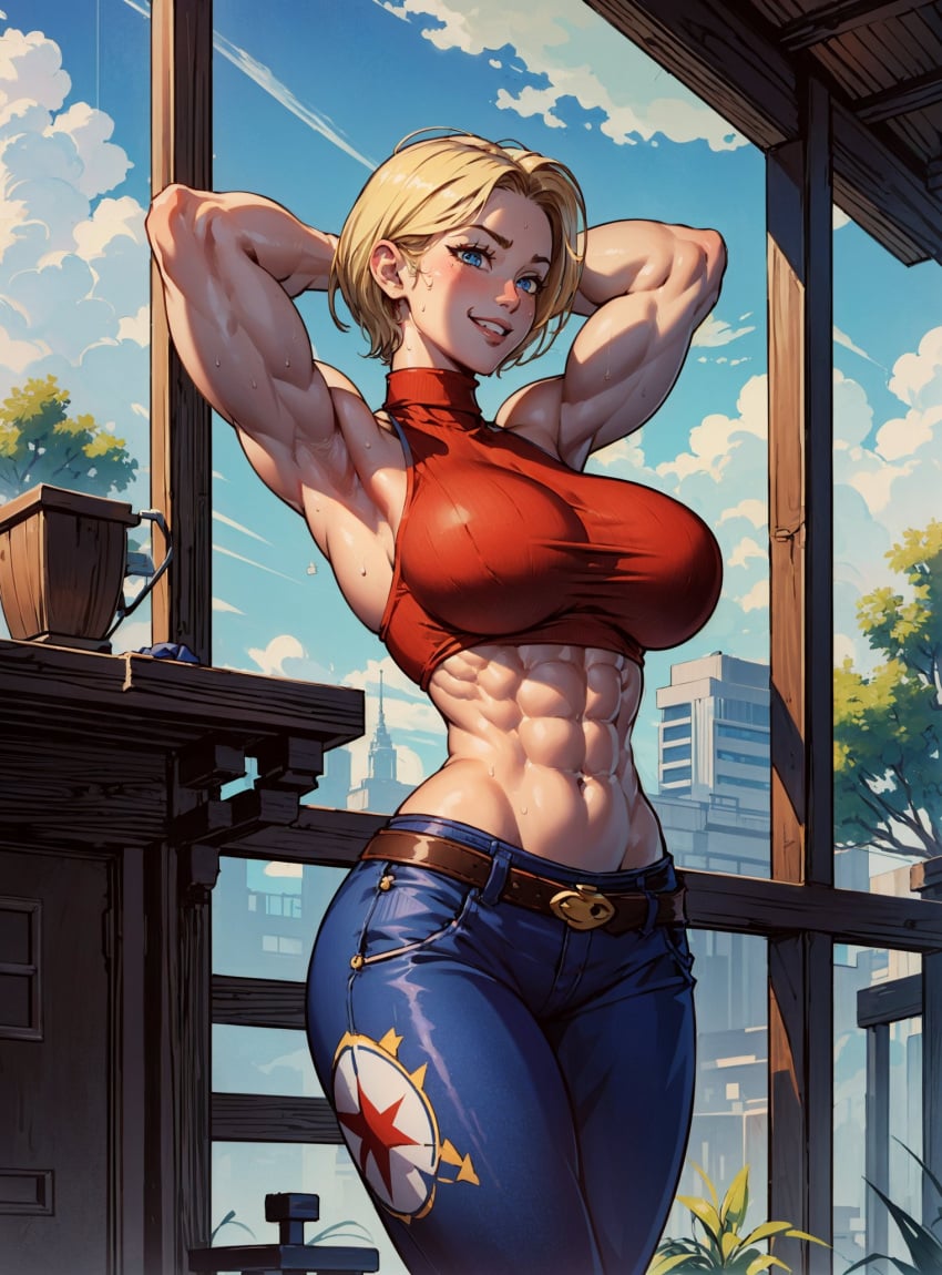 ai_generated big_breasts blue_mary fatal_fury female huge_breasts king_of_fighters looking_at_viewer makimass_ai muscular_female video_games