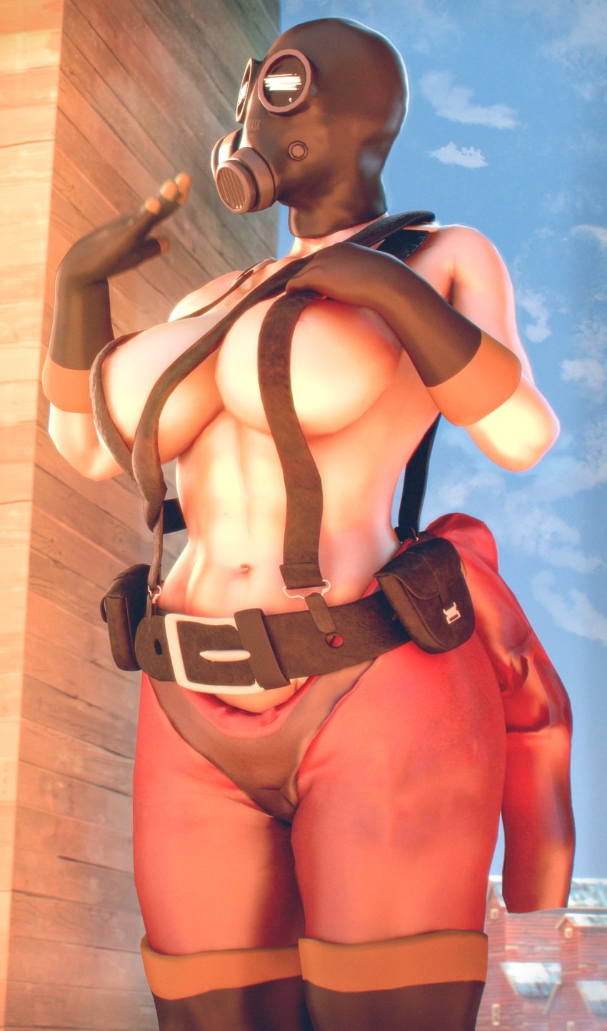 abs belly belt big_ass big_breasts big_butt bodysuit female female_only fempyro fousters gasmask gloves large_breasts muscular_female pyro pyro_(team_fortress_2) rubber_boots rubber_gloves sfm source_filmmaker suit sweat sweaty sweaty_body sweaty_breasts team_fortress_2 tf2 thick_thighs thighs wide_hips work_uniform