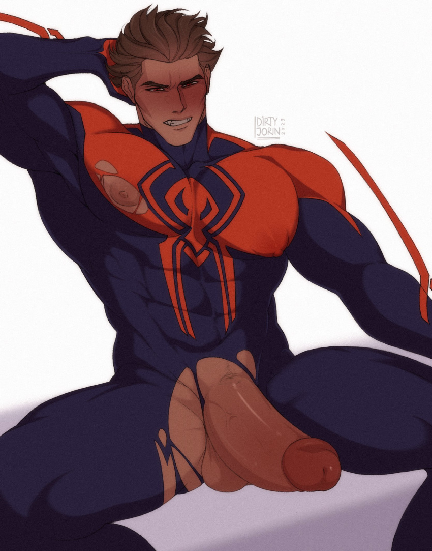 balls big_balls big_penis boner bulge clothing d1rtyj0rin dark-skinned_male erection hispanic hispanic_male male_only marvel miguel_o'hara penis ripped_clothing solo solo_male spider-man spider-man:_across_the_spider-verse spider-man_(series) spider-man_2099 tight_clothing