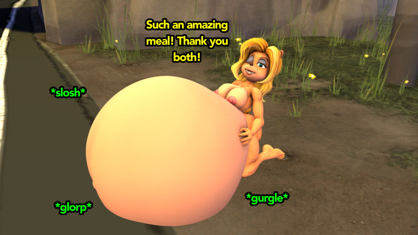 big_belly blonde_hair breasts crash_(series) digested_prey digestion furry huge_belly isabella_bandicoot sfm source_filmmaker vore