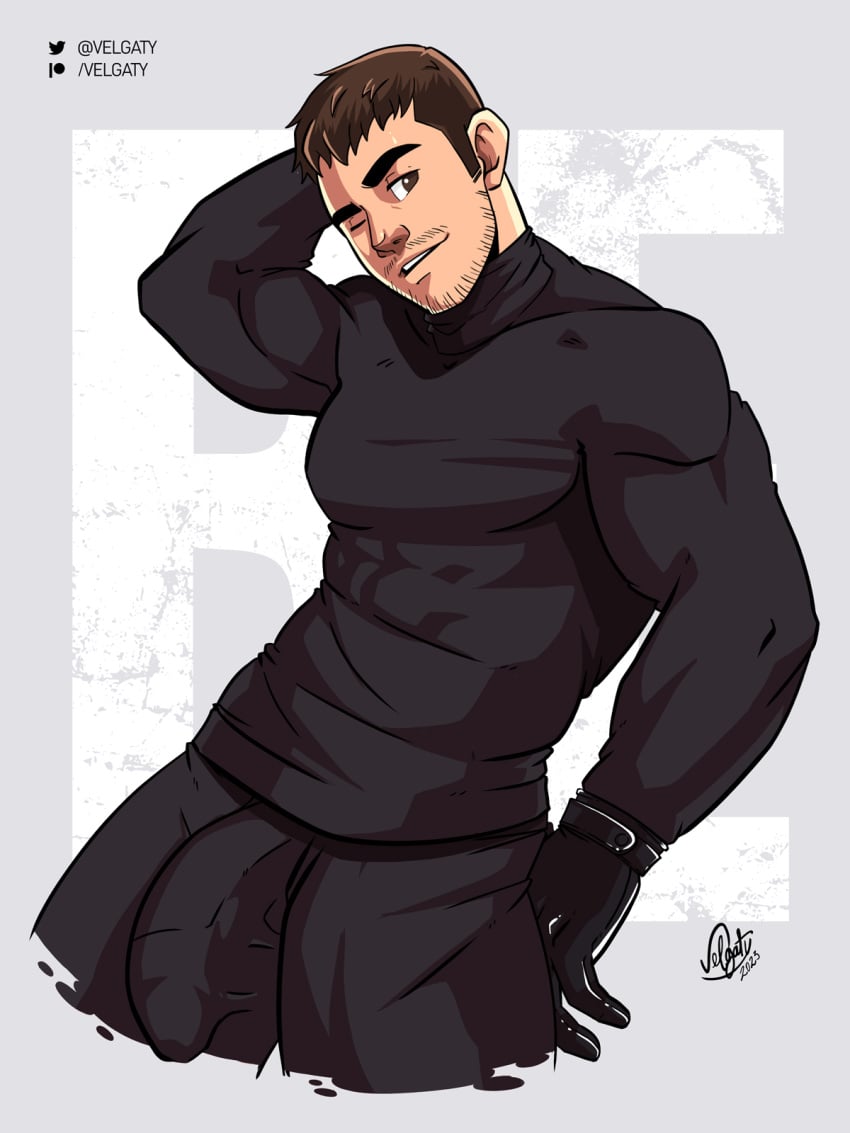 1boy bara beard_stubble big_bulge bulge capcom chris_redfield clothing huge_bulge male male_only muscular_male penis_outline resident_evil resident_evil_8:_village tight_clothing velgaty