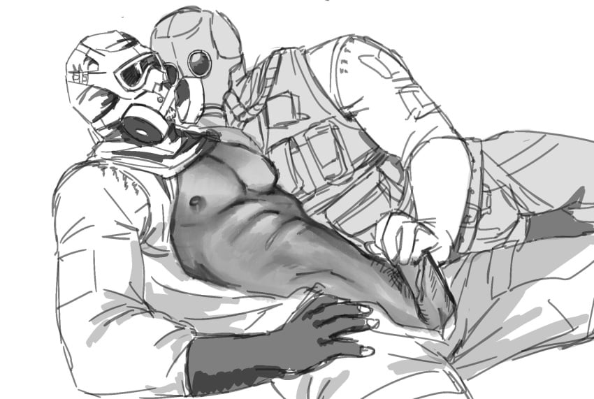 2boys abs british gas_mask gay gloved_handjob gloves hand_on_penis handjob holding_penis male_only masked masked_male mute_(rainbow_six) pecs rainbow_six_siege smoke_(rainbow_six) uniform yaoi zkxsd2