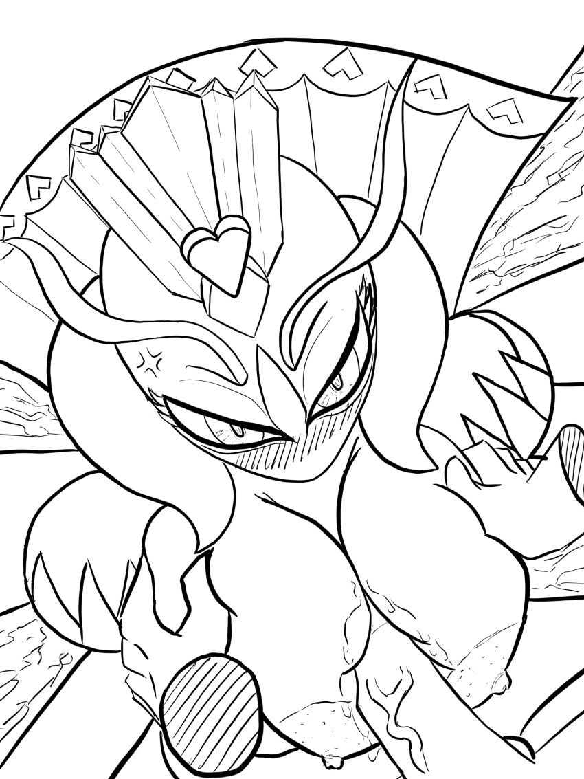 angry antennae anthro arthropod big_breasts blush breasts duo female insects kirby_(series) line_art male monochrome nintendo paizuri penis queen_sectonia sex solo_focus uuoouu video_games