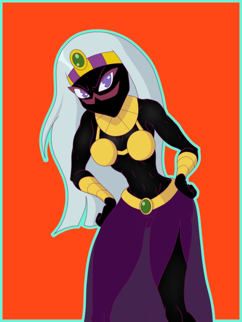 alien alien_girl alien_humanoid armbands black_body duck_dodgers gold_topwear halosonic117 looney_tunes martian martian_(duck_dodgers) purple_eyes purple_skirt queen_tyr'ahnee white_hair