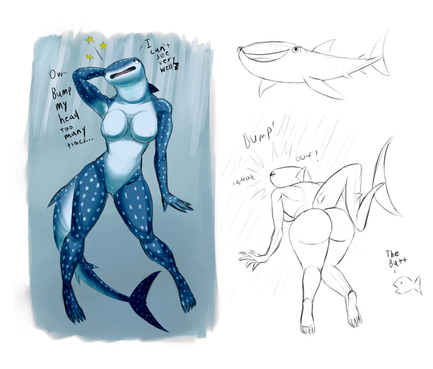 2016 absurd_res ambiguous_gender anthro armpits ass blue_body breasts countershading destiny_(finding_dory) dialogue disney duo english_text exposed_breasts feet female feral fin finding_dory fish front_view fullmetalsketch hi_res looking_at_viewer marine multicolored_body multiple_poses nipples nude one_eye_closed open_mouth open_smile pixar pose pussy rear_view shaded shark side_view simple_background sketch sketch_page smile solo_focus spots spotted_body tail_fin text three-quarter_view underwater water whale_shark white_body