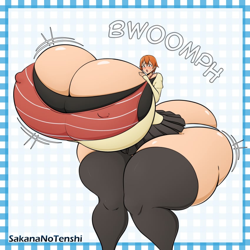 1girls ass_bigger_than_head ass_bigger_than_skirt ass_bigger_than_torso ass_expansion ass_window boob_window breast_expansion breasts_bigger_than_head breasts_bigger_than_torso bursting_breasts bursting_butt butt_expansion clothed dumptruck_ass embarrassed female female_only growth hyper hyper_ass hyper_breasts implied_ass_cleavage massive_ass massive_breasts rapid_expansion rapid_growth sakananotenshi short_hair sideass solo_female sudden_growth tagme underass