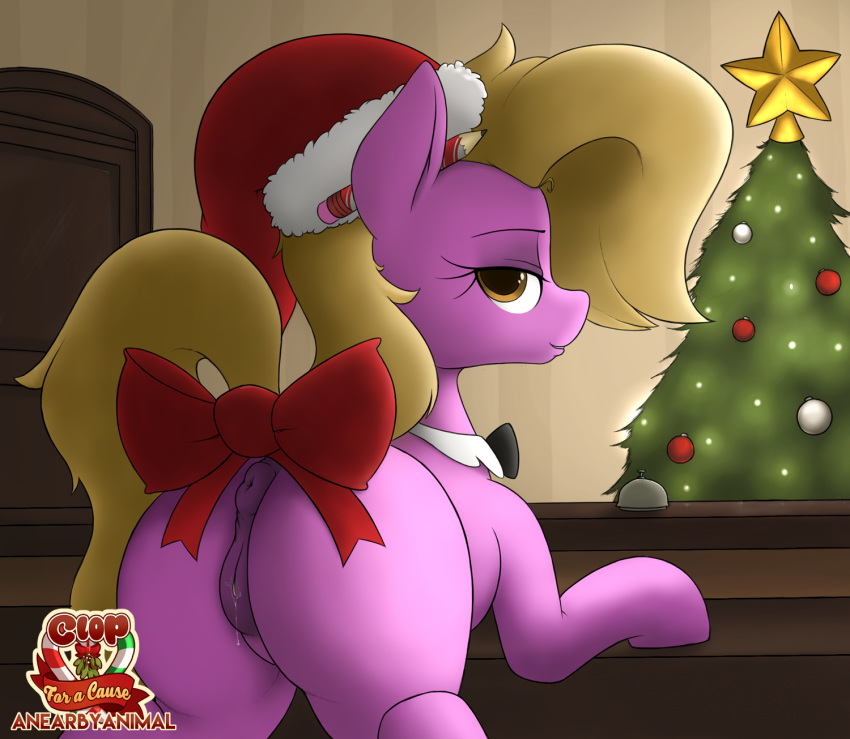 2016 anearbyanimal anus ass bedroom_eyes blonde_hair christmas christmas_tree door earth_pony equine female feral friendship_is_magic fur grace_manewitz_(mlp) hair half-closed_eyes hat holidays horse inside looking_at_viewer looking_back mammal multicolored_hair my_little_pony pony presenting purple_fur pussy pussy_juice seductive solo tree