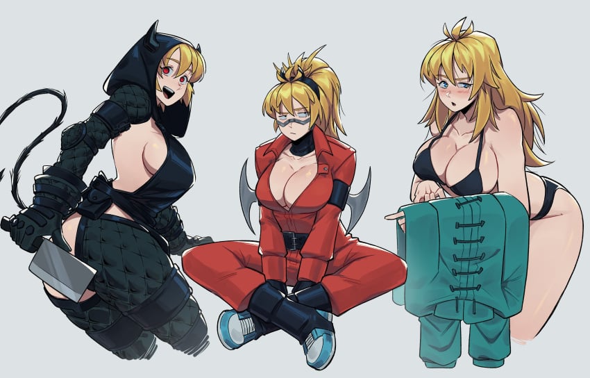 1girls alternate_costume aneurysm.ax blonde_hair blue_eyes dorohedoro female female_focus female_only looking_at_viewer nikaido red_eyes solo solo_female solo_focus