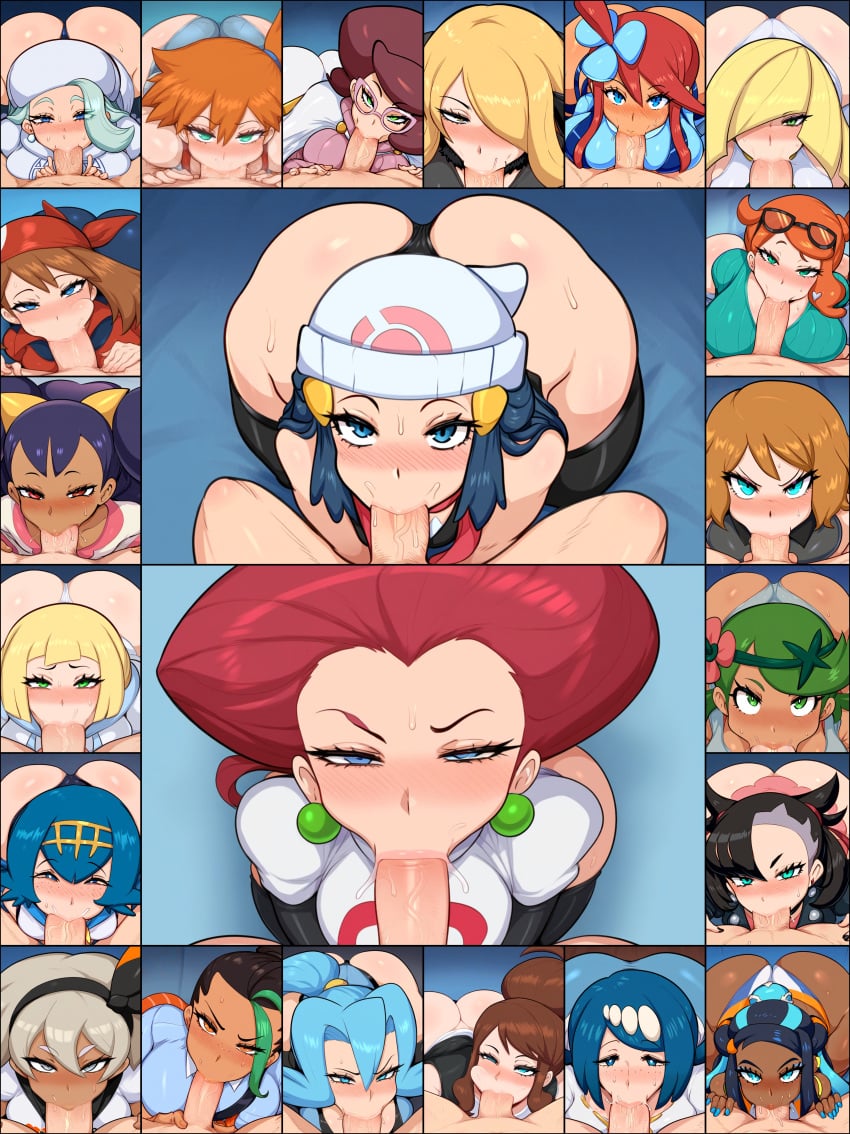 22boys 22girls :>= aether_foundation ai_generated ass bandana bea_(pokemon) big_ass big_penis black_hair blonde_hair blowjob blue_hair blush cintia_(pokémon) clair_(pokemon) collage cynthia_(pokemon) dark-skinned_female dark_skin dawn_(pokemon) dick_sucking_lips fellatio from_above green_hair gym_leader hair_ornament harem hat hilda_(pokemon) huge_ass huge_cock human human_female iris_(pokemon) jessie_(pokemon) kasumi_(pokemon) lana's_mother_(pokemon) lana_(pokemon) lillie_(pokemon) looking_at_viewer lusamine_(pokemon) mallow_(pokemon) marnie_(pokemon) mature_female may_(pokemon) melony_(pokemon) milf mullon multiple_girls nemona_(pokemon) nessa_(pokemon) novelai oral partial_male penis pokemon pokemon_champion pokemon_journeys pokemon_professor pov serena_(pokemon) skyla_(pokemon) sloppy sloppy_blowjob sonia_(pokemon) team_rocket thick_lips too_many_tags trial_captain white_hair wicke_(pokemon)